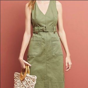 Anthropologie Maeve belted dress in army green, Sz 8